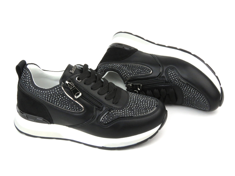 Sneakersy damskie z kryształkami- INBLU IN-323, czarne