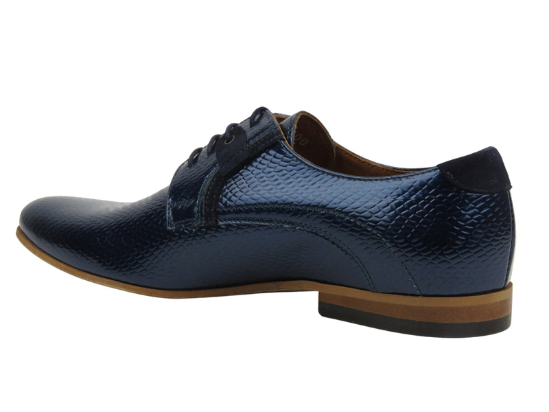 Skórzane półbuty męskie wizytowe - CONHPOL 4934, granatowe