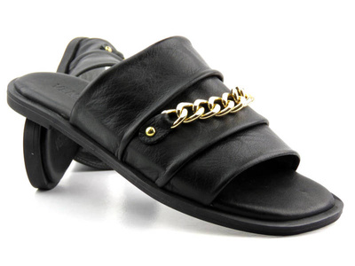 Klapki damskie ze złotym łańcuchem - VENEZIA 267040, czarne