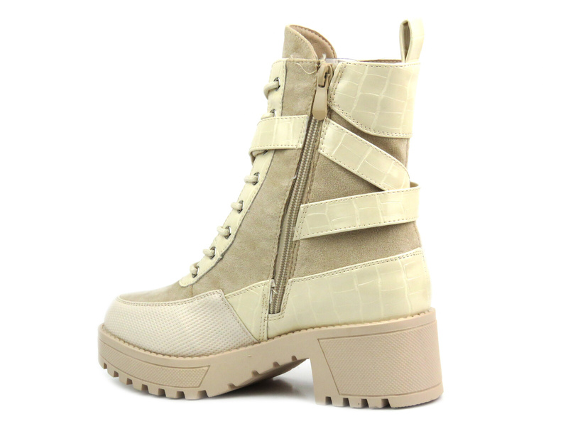 Ocieplane botki, trapery damskie - Potocki 22-11077, beżowe