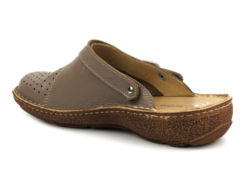 Skórzane klapki damskie Polskiej marki Helios Komfort 654, ciemnobeżowe