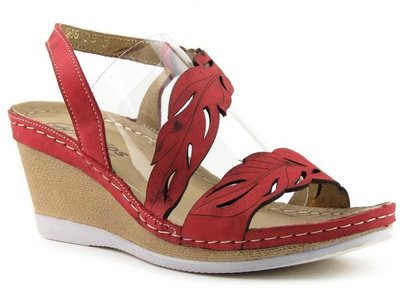 Sandały damskie na koturnie - HELIOS 268, czerwone