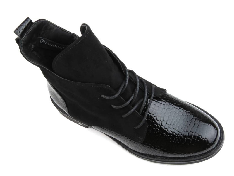 Ocieplane botki damskie - Potocki 23-12080BKC, czarne