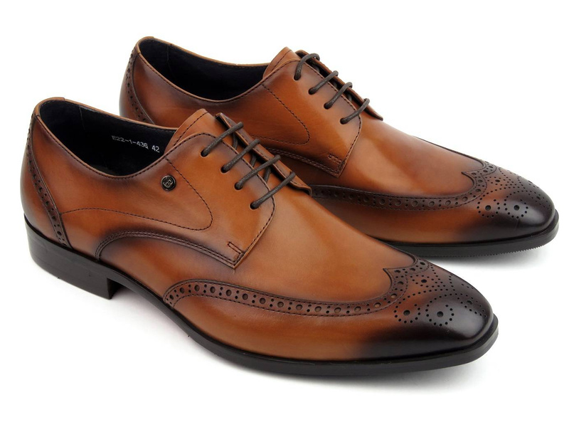 Wysokiej jakości brogsy męskie skórzane - JOHN DOUBARE E22-1-436, brązowe