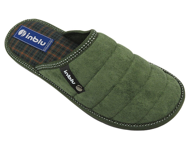 Kapcie męskie z miękkiego materiału - Inblu 91-27, zielone - wsuwane