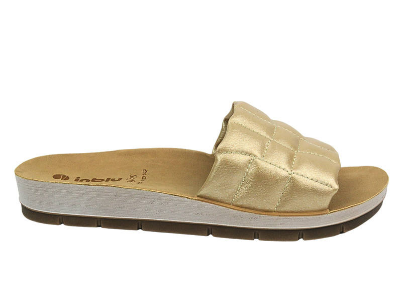 Klapki Damskie Ze Skóry Ekologicznej - INBLU AMALFI, Złote