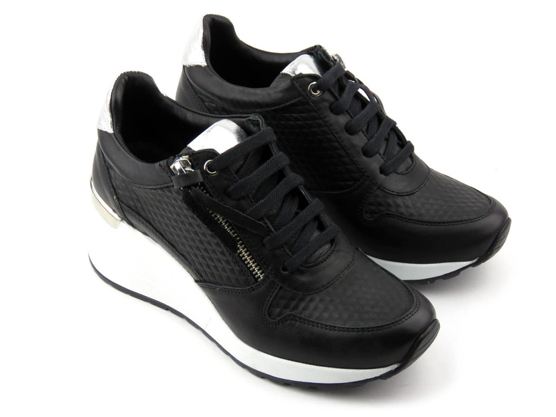 Sneakersy damskie na białym koturnie - VENEZIA 7655104, czarne