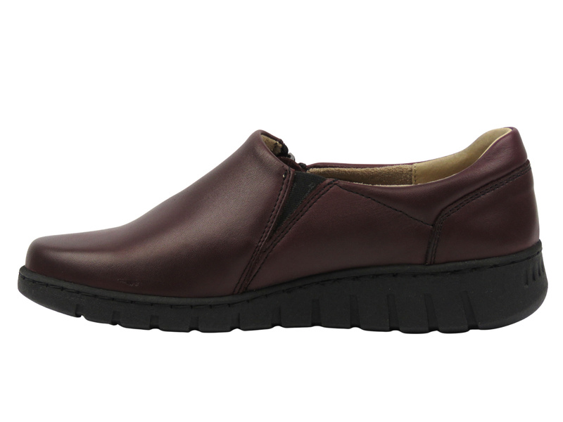 Skórzane półbuty damskie wsuwane bordowe Helios Komfort 454