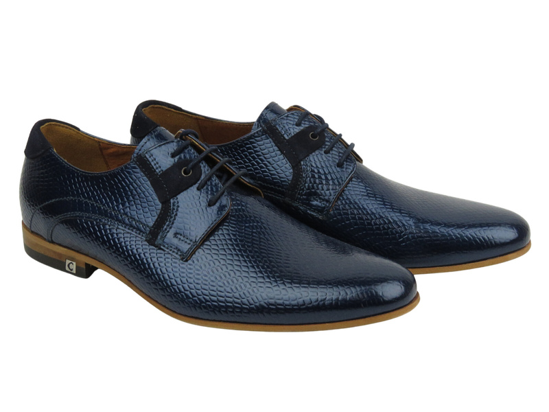Skórzane półbuty męskie wizytowe - CONHPOL 4934, granatowe