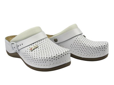 Wygodne skórzane klapki damskie białe  Leon 991