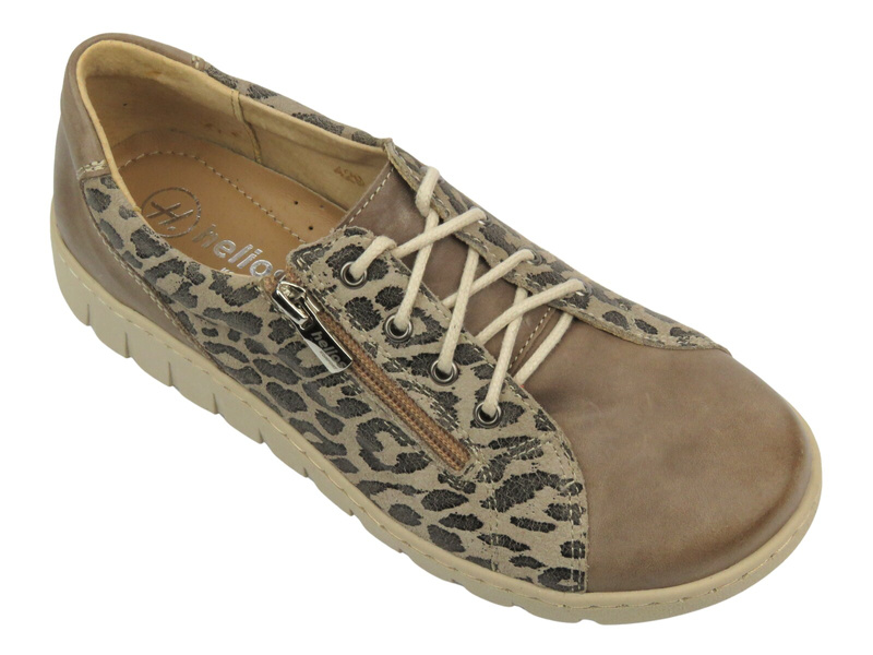 Skórzane półbuty damskie HELIOS Komfort 429, beżowe z panterką