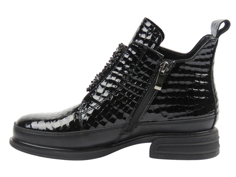 Eleganckie botki damskie Cambell 25-60320, czarny lakier