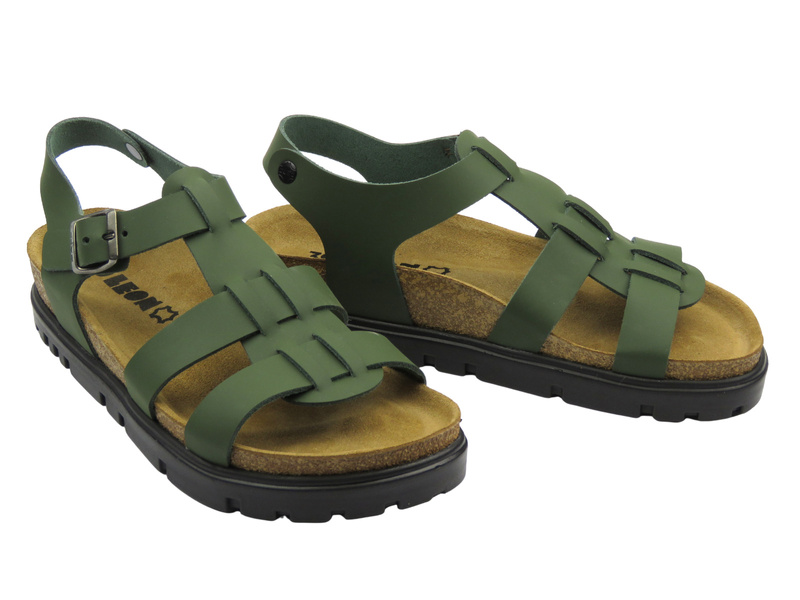 Skórzane sandały damskie zielone Leon 6300