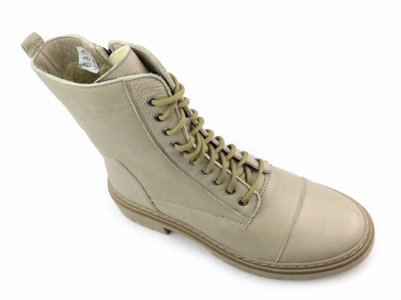 Ciepłe trzewiki, wysokie botki damskie - Wasak 0640, ecru