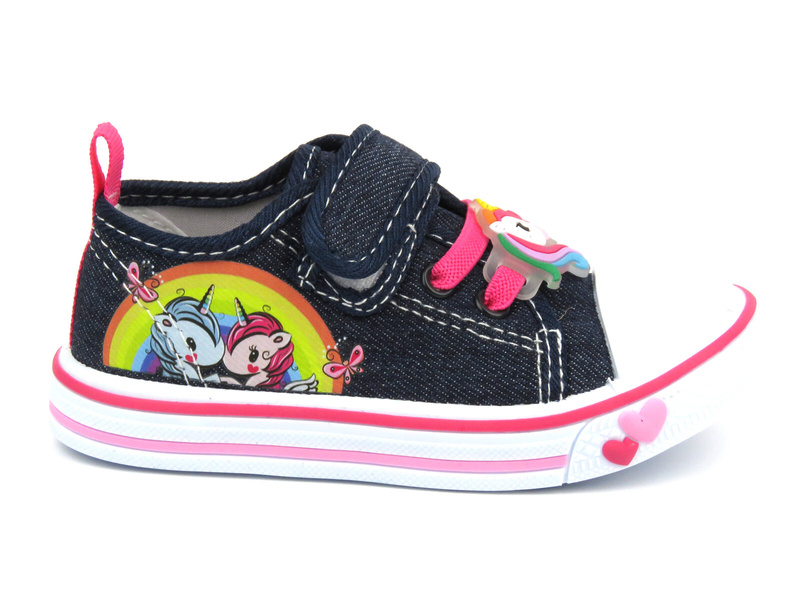 Trampki dziecięce z jednorożcem - American Club TEN 133/24, granatowe