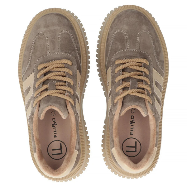 Skórzane półbuty damskie na platformie - Filippo DP7111/25, taupe