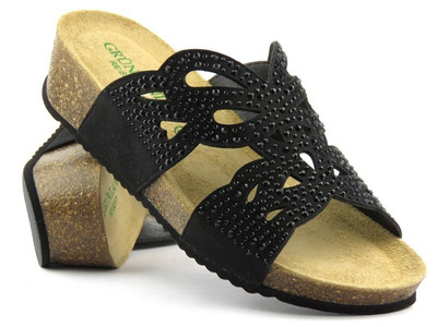 Klapki damskie ze skórzaną wkładką - GRUNLAND CB2999-70, czarne