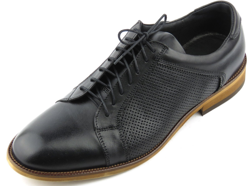 Półbuty męskie z wysokiej jakości skóry licowej - IGUANA Lider 348-459, czarne