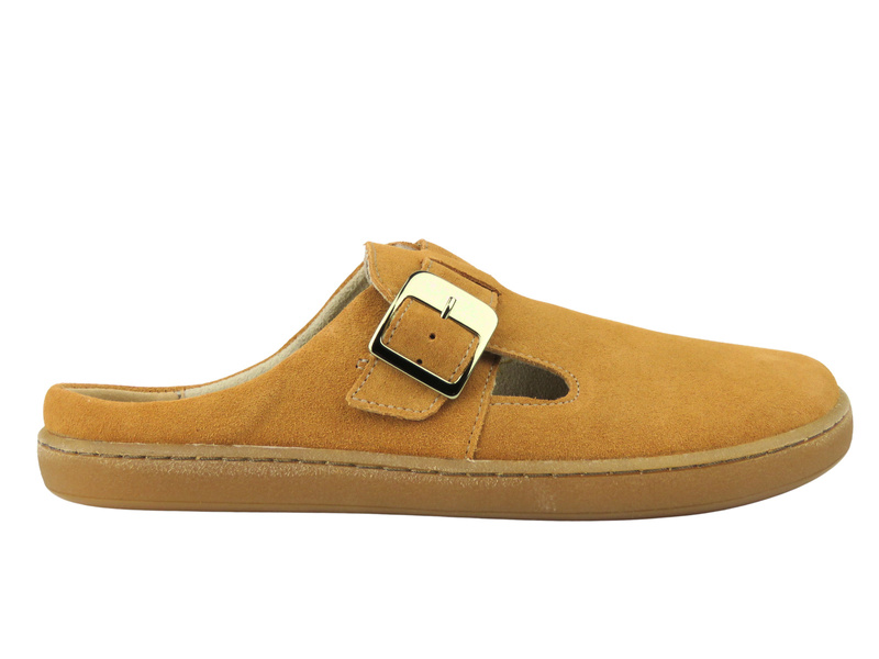Barefoot zamszowe minimalistyczne klapki damskie Nika Komfort 1471, camel