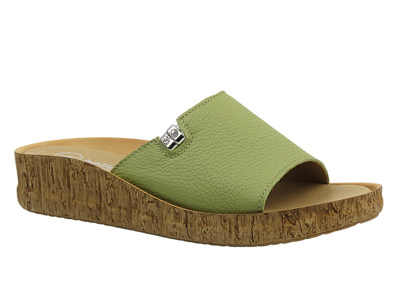 Klapki damskie skórzane płaskie zielone Helios Komfort 130