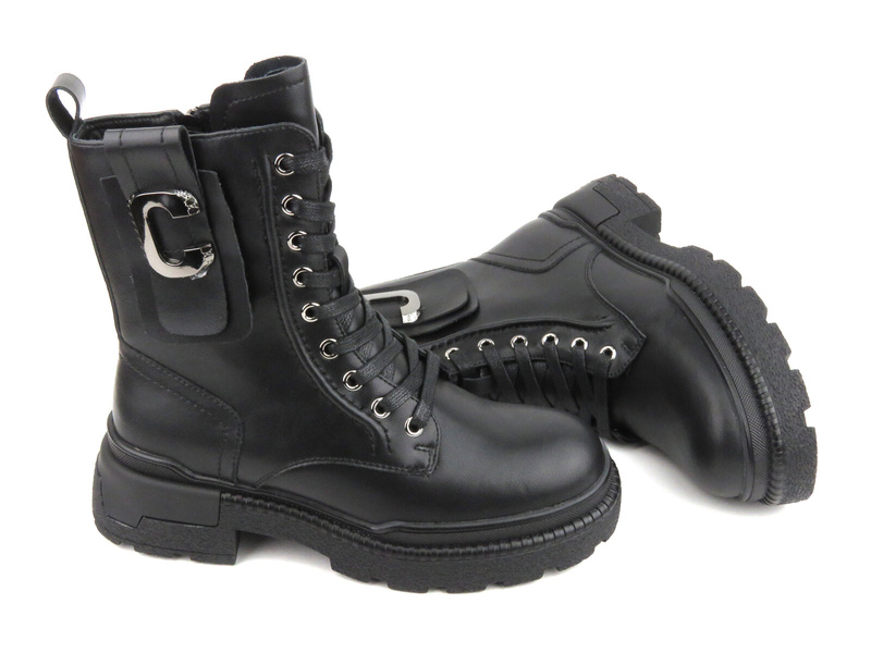 Skórzane trapery, botki damskie - Artiker 53C0242, czarne