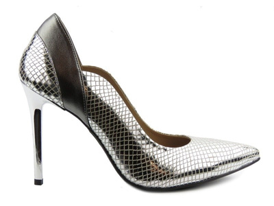 Ekstrawaganckie czółenka na szpilce - KATI 2891, srebrne