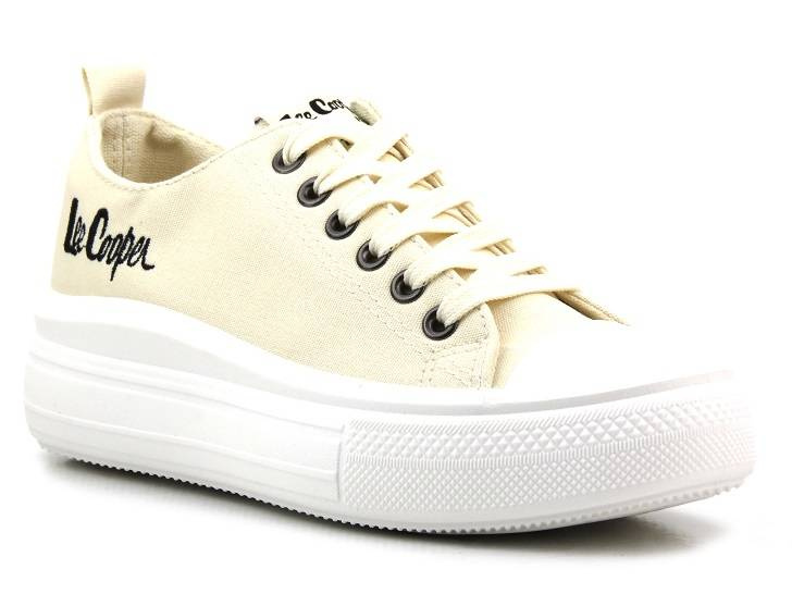 Trampki damskie na platformie - LEE COOPER LCW-23-44-1626L, beżowe