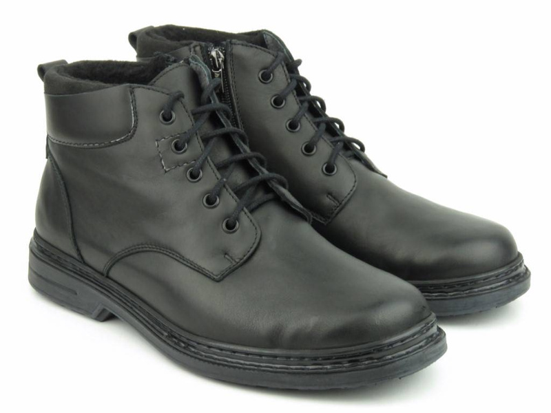 Ciepłe trzewiki męskie z wełną - Helios Komfort 811, czarne