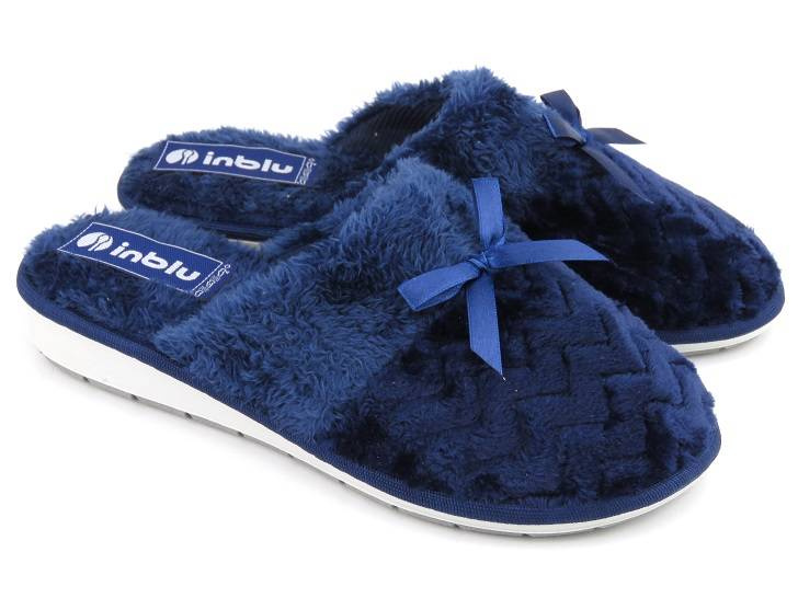 Miękkie kapcie damskie z futerkiem - INBLU JULIA, granatowe