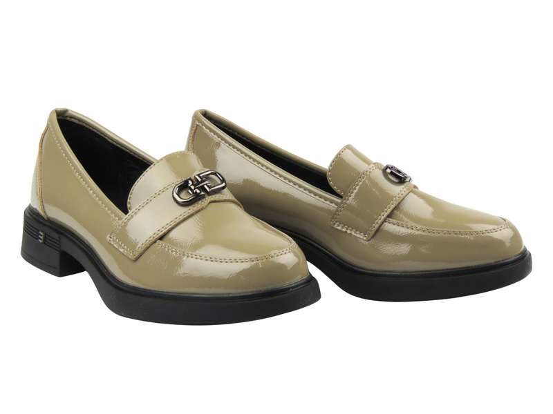 Eleganckie półbuty damskie Vinceza 58409, khaki lakierowany