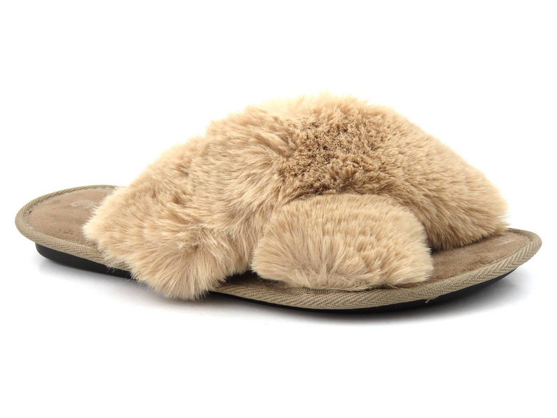 Miękkie kapcie damskie z futerkiem - INBLU 68-6D, beżowe