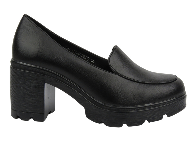 Eleganckie buty damskie na klocku - Potocki 24-2-12040, czarne