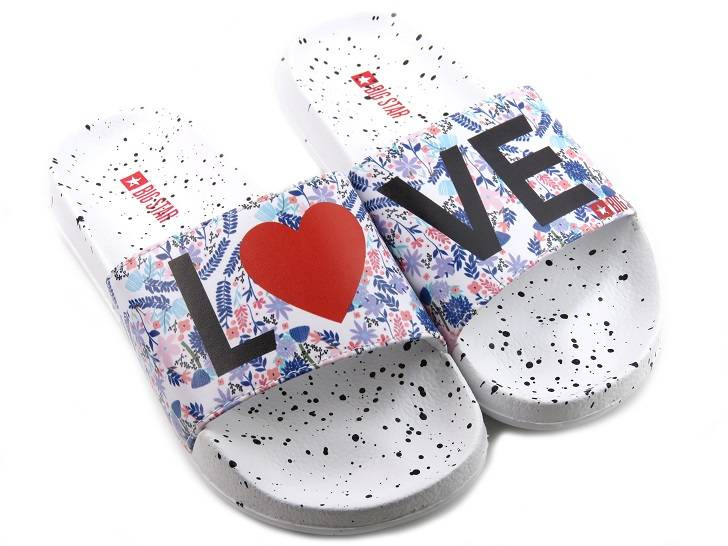 Klapki damskie z napisem LOVE - BIG STAR DD274A256, białe