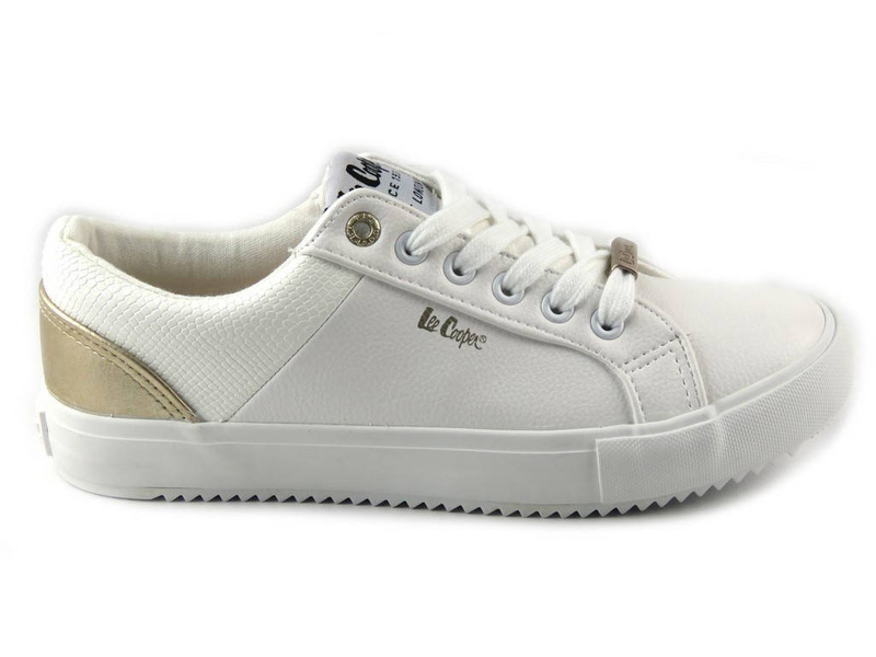 Sneakersy, trampki damskie Lee Cooper 042, białe ze złotem