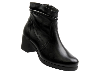 Wygodne, skórzane botki damskie na klocku - Galant 3320, czarne
