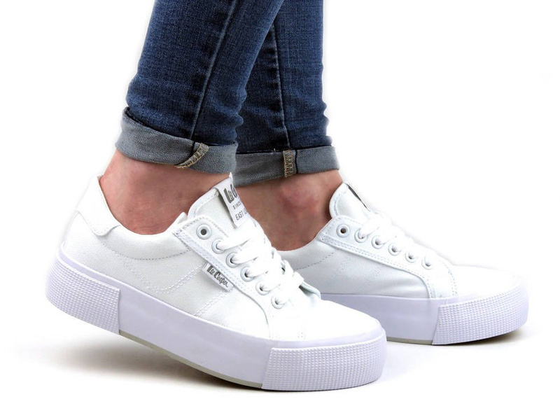 Trampki damskie na platformie - Lee Cooper 21-31-0103L, białe