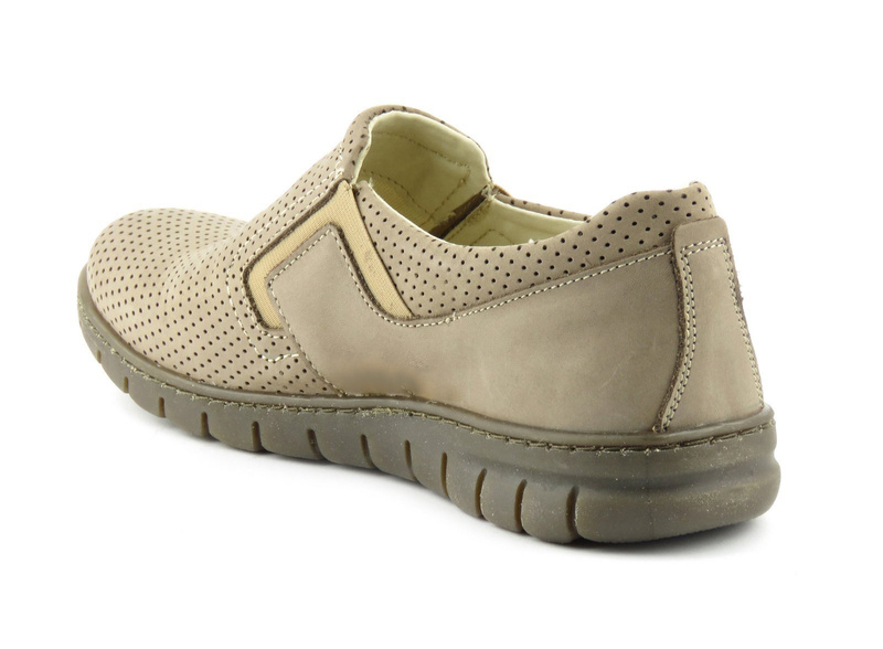 Skórzane półbuty damskie slip on - Helios Komfort 329, beżowe