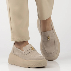 Skórzane półbuty, mokasyny damskie  - Filippo DP6844/25, beżowe