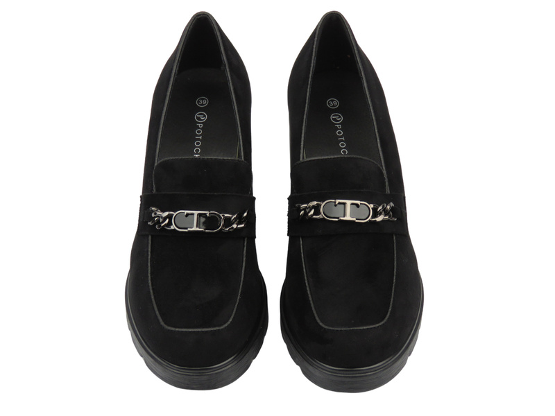 Eleganckie buty damskie na słupku - Potocki 25-12629, czarne