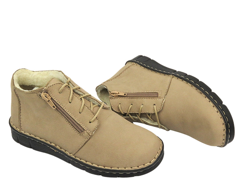 Wygodne botki damskie z miękkiej skóry - Nika Komfort 1388, beżowe