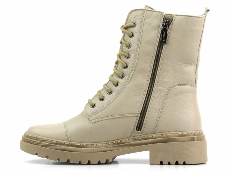 Ciepłe trzewiki, wysokie botki damskie - Wasak 0640, ecru