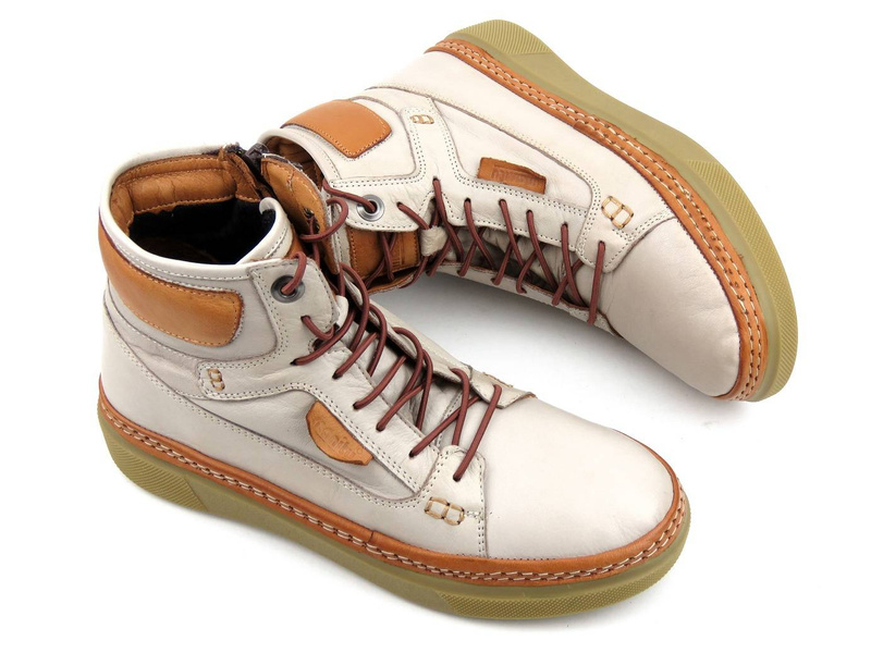 Botki, trzewiki damskie sznurowane z suwakiem - MANITU 990061-81, kremowe