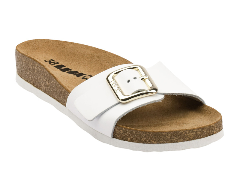 Klapki damskie z klamrą białe Leon 4019