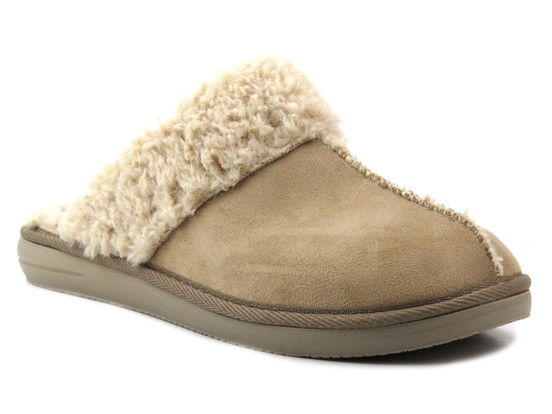 Miękkie kapcie damskie z futerkiem - INBLU EK-10, beżowe