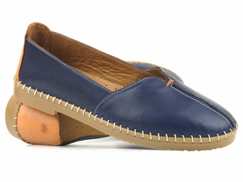 Skórzane półbuty, loafersy damskie - MANITU 840080-05, granatowe