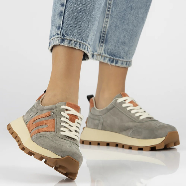 Sneakersy damskie - Filippo DP6743/25, khaki, sznurowane