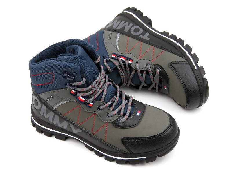 Trekkingi, trapery damskie na grubej podeszwie - TOMMY HILFIGER T3B5-32095-0279X791, czarno-szare