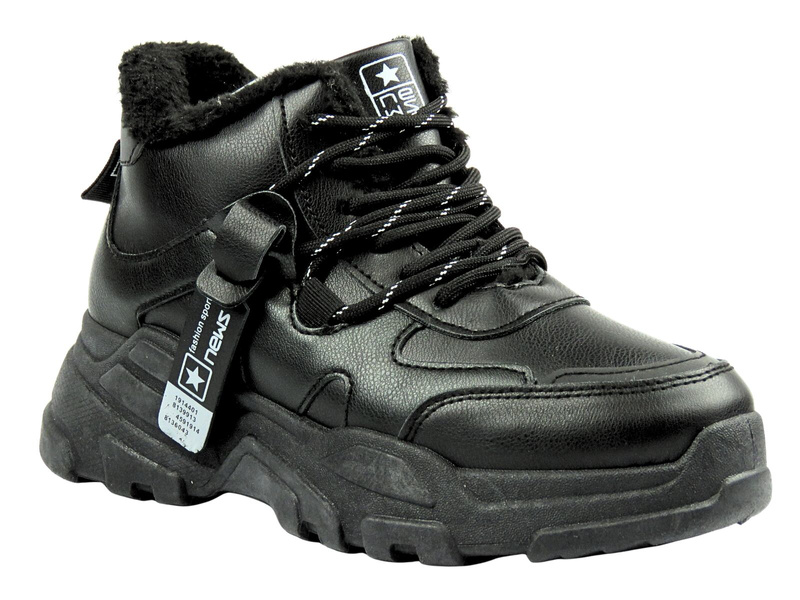 Stylowe sneakersy damskie ocieplane News 21BT26-4356, czarne