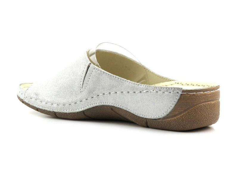 Wygodne, miękkie klapki damskie HELIOS Komfort 105, srebrne