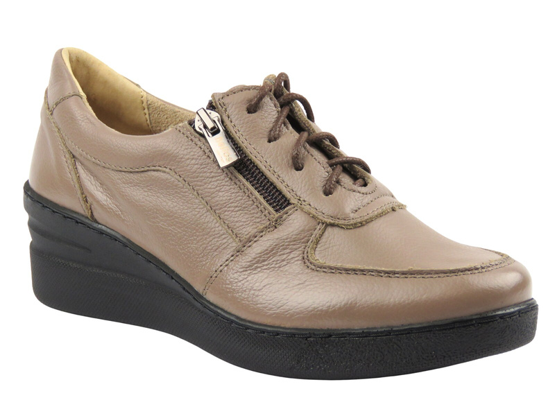 Wygodne półbuty damskie z naturalnej skóry Helios Komfort 460, khaki